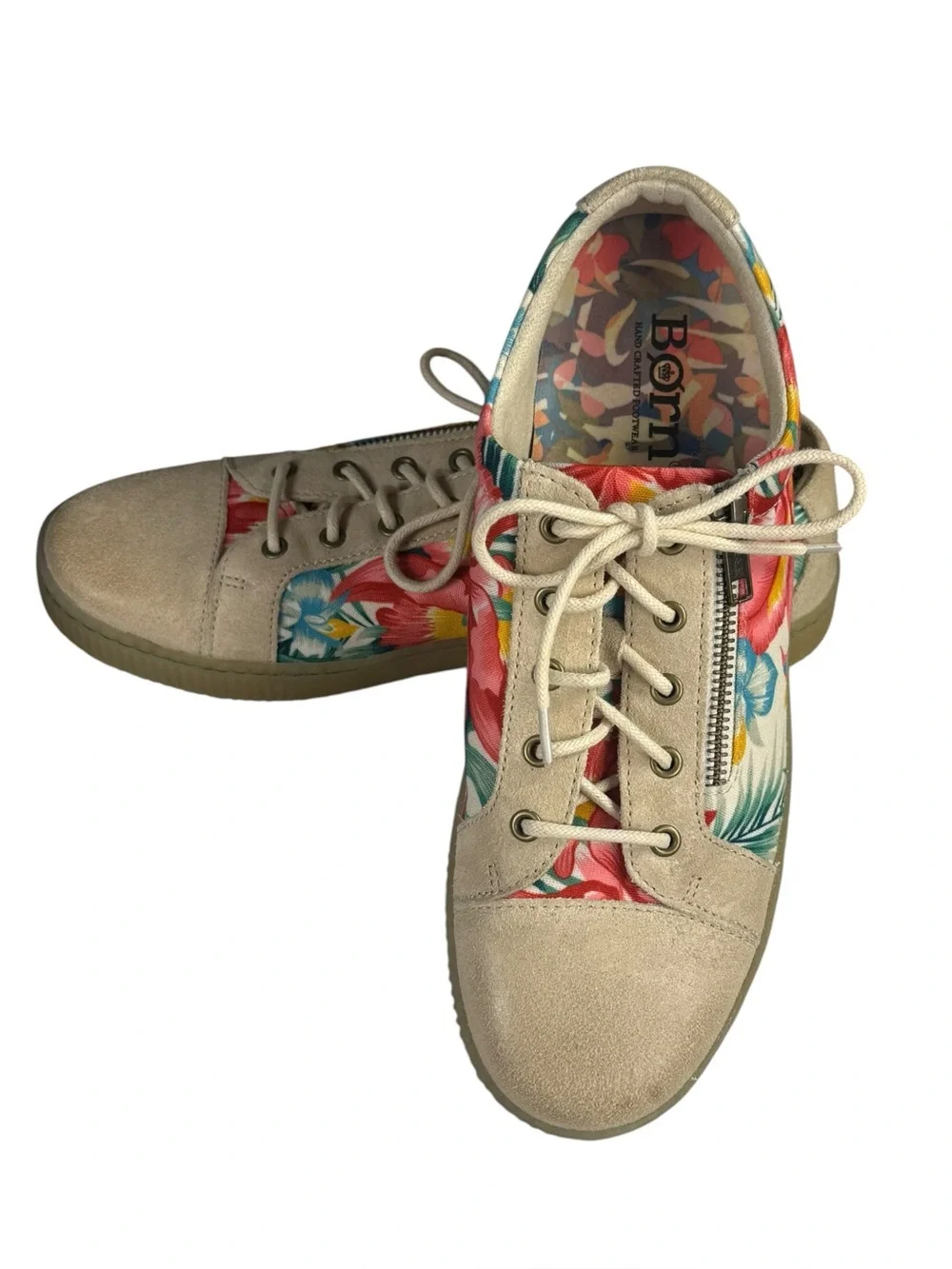 Born Tamara Multi Floral Tropical Canvas  Suede Lace Up Sneaker Size 10